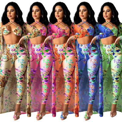 Summer Amazon New Shawl Tied Top Slim Fit Pencil Pants Three-Piece Set for Women