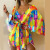 Foreign Trade Amazon Spring/Summer New Pattern Print Deep V Temperament Slim Fit Tied Bat Sleeve Irregular Dress
