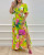 Summer New Half Turtleneck Dress Mid Waist Strap Type Retro Colored Printing Long Dress
