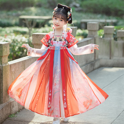 2022 New Girls' Han Chinese Costume Original Children's Chinese Style Ancient Costume Super Fairy Jacket and Dress Baby Dress Red Cute Cat