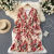 French Romantic Slimming V-Neckline Waist Trimming Lace up Ruffled Dress Women's Sweet Pleated Skirt Large Swing Floral Skirt