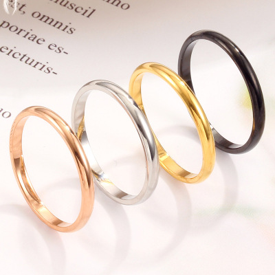 New Fashion Simple Glossy Titanium Steel Ring 18K Rose Gold Plated Spherical Stainless Steel Couple Ring Female