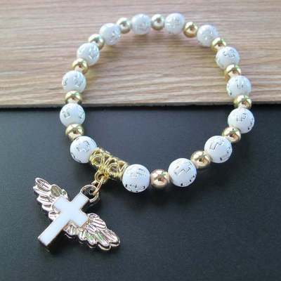 Etsy Cross Mirror Hot Sale Bronzing Acrylic Cross Beads Bracelet Dripping Oil Angel Cross Rosary Bracelet