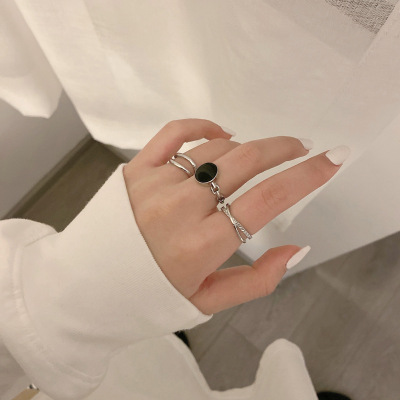 Korean Temperament ThreePiece Ring Set Personality DoubleLayer Diamond Drip Ring Simple Ins Style Index Finger Ring 2460