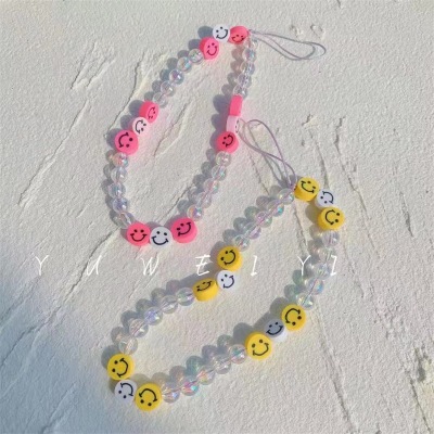 Yuyu New Polymer Clay Smiley Face 10mm Pink Girl Heart AB Colorful Resin Beads Anti-Lost Mobile Phone Lanyard for Women