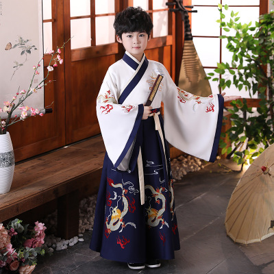 Children's Han Chinese Costume Girls' Chinese Classics Suit Boys' Ancient Costume Three-Character Sutra Chinese Style Spring and Summer Cross-Collar Ruqun Children's Costume