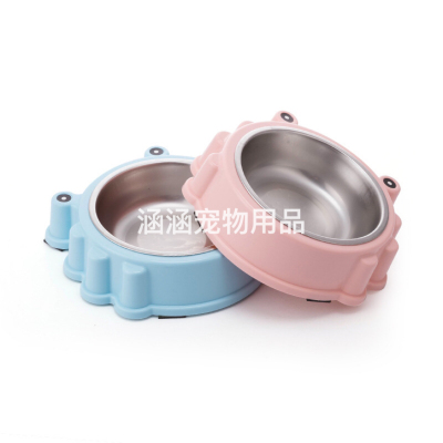 New Stainless Steel Ladybug Single Bowl Double-Purpose Plastic Cartoon Pet Cat and Dog Bowl Tableware Basin Pet Supplies