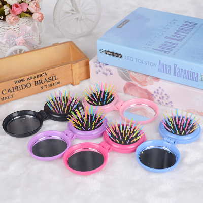 Factory Fashion New round Mirror Makeup Mirror Set Hair Care Comb Anti-Static Folding Comb Rainbow Mirror and Comb Wholesale