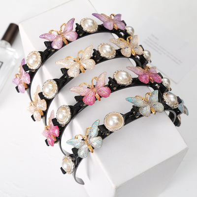 Lazy Butterfly Headband Men's Double Layer Bang Clip Broken Hair Band Women's New Hair Accessories Hollow Hair Band