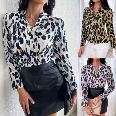 Early Spring New Leopard Print Professional Pullover Shirt Amazon European and American Women's Clothing Loose Slim Chiffon Shirt