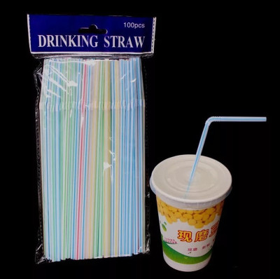 Disposable Color Elbow Plastic Straw Lengthened Flexible Juice Drink Milk Tea Straw 100 Pieces