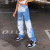 Women 'S New Slimming Blue Sky And White Clouds Leisure Street Shot Hipster Hip Hop High Waist Straight Tie Dye Pants