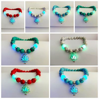 Bead Bracelets Yoga Energy Luminous Bracelet Sanskrit Beaded Bracelet Lotus Elastic Beaded Red Turquoise Turquoise