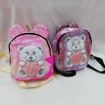Bear Sequin Schoolbag Children Kindergarten Plush Cartoon Bag Girl Cute Practical Backpack Bags Manufacturer