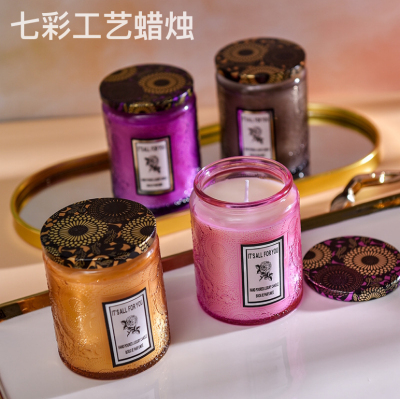 Large Embossed Glass Handmade Plant Wax Aromatherapy Candle Smoke-Free Creative Home Fragrance Candle with Hand Gift