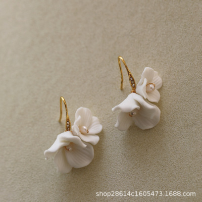 Flower Ear Hook Earrings K Gold Zircon Rhinestone Stud Earrings Freshwater Pearl Flower Heart European Bride Earrings