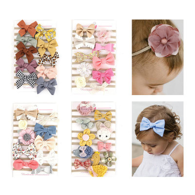 D08 European and American Infant Fabric Flower Bow Tie 10-Piece Set Baby Headband Children's Nylon Hair Band Headdress