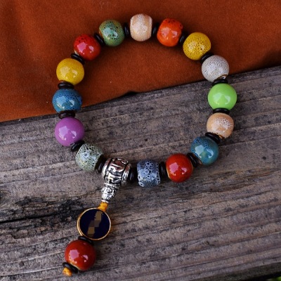 Ceramic Wooden Beaded Bracelet Bracelet Buddha Beads Beads Tibetan Buddhism Six Words Proverbs Men and Women Jewelry