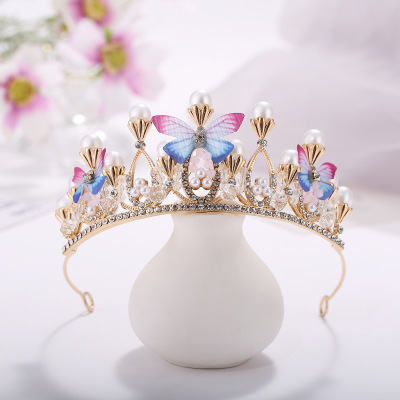 New Children's Crown Headdress Princess Birthday Show Student Kids Crown Golden Performance Girls Hair Accessories