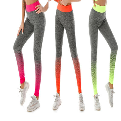 European And American Style Women Super Stretch Seamless Knitted Gradient Color Fitness Yoga Pants Running Sports Tights