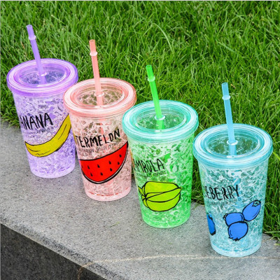 Factory Direct Supply Double Wall Cooling Gel Plastic Sippy Cup Student Portable Car Gift Customized Ice Cool Water Cup
