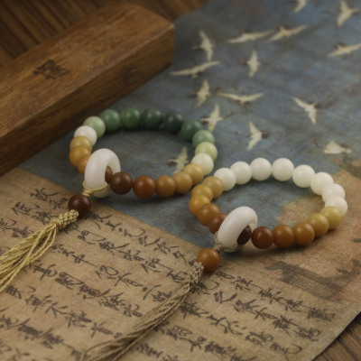 Green Bodhi Seed Gradient Color 10mm Crafts Flexible Ring Bracelet Buddha Beads Female Crafts Tassel Bracelet Ornament