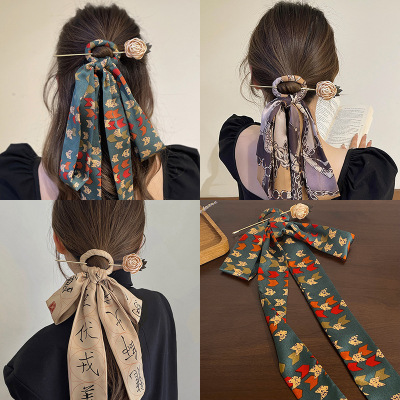 Korean Silk Scarf Hair Band Hair Band Hairpin Antique Elegant Updo Band Fairy Temperamental Bow Headdress Women