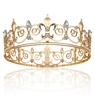 Direct Sales European and American Style Baroque Men's Headdress Golden Boys round Crown Flower-De-Luce King Headdress