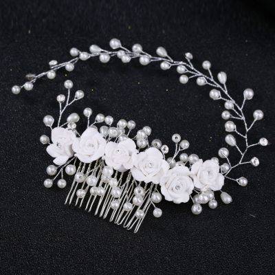 Korean Bridal Handmade Pearl Flower Polymer Clay Flower Hair Comb Hair Band Studio Makeup Wedding Accessories Headband
