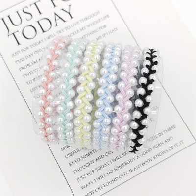 2021 Summer New Pearl Braided Hair Rope Cute Student Hand Woven Bracelet Adults' Ponytail Hair Ring Hair Accessories