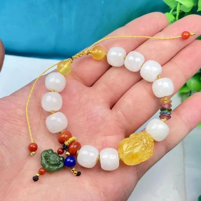 Factory Wholesale Hetian White Jade Bracelet And Natural South Red Beeswax Bracelet For Men And Women