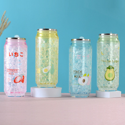 Online Celebrity Cola Crushed Ice Cup Creative Can Plastic Water Cup Double Korean Style Fresh Plastic Cup with Straw
