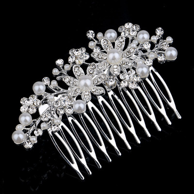 Fashion Flower Korean Bridal Pearl Crystal Hair Comb Wedding Silver Plated Alloy Hair Comb Headdress Wholesale