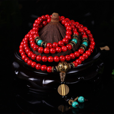 108 Beads Red Turquoise Bracelet Scattered Beads Ethnic Style Women's Bracelet Chinese Red One Piece Dropshipping