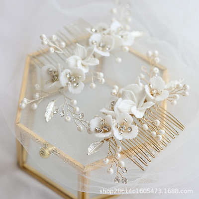 Bridal Ceramic White Flowers Flower Hair Comb Headdress Wedding Dress Accessories Foreign Trade Good Goods Wholesale