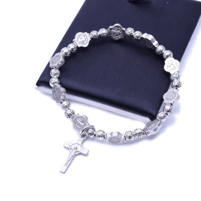 Saint Benedict Ancient Silver Cross Beads Bracelet Christ Cross Icon Bracelet Beads Bracelet Rosary Bracelet