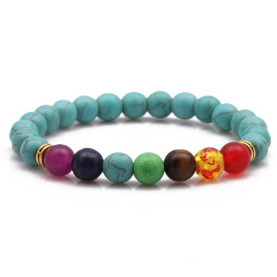 Chakra Colorful Bracelet Agate Volcanic Stone Bracelet Seven-Color 8mm Yoga Lotus Bracelet