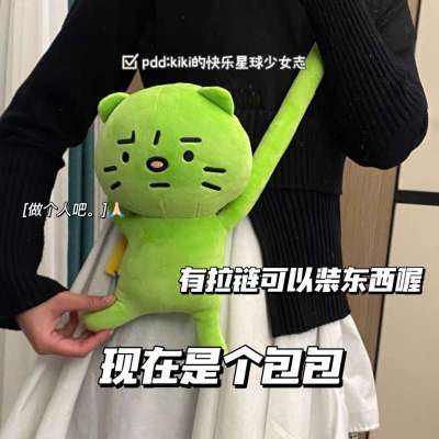 Xiaohongshu Same Style Jiao Green Cat Cute Anxiety Cat Toy Bag Plush Toy School Bag Women Shoulder Bag Cosmetic Bag