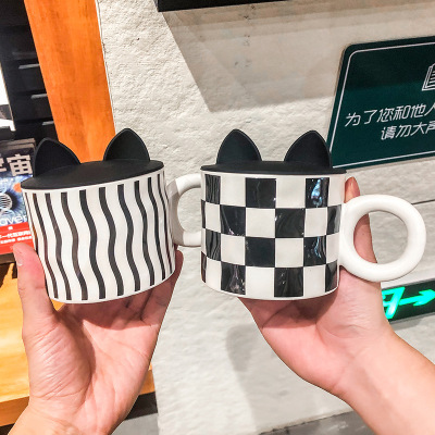 Chessboard Vintage Mug with Lid Ceramic Water Cup Office Women's Design Sense Niche Cup Creative Coffee Cup