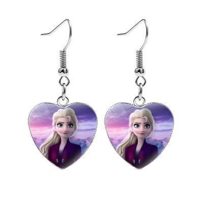 Frozen 2 Heart-Shaped Eardrops Children's Cartoon Elsa Elsa Anna Princess Girl Gem Ear Clip Earring