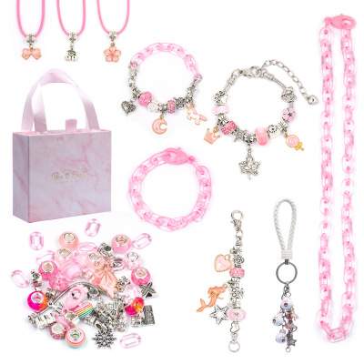 Amazon New Cherry Blossom Pink Crystal DIY Creative All-Match Educational Handmade Children's Jewelry Bracelet Set