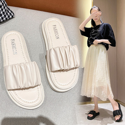 Soft Leather Soft Bottom Slippers for Women Summer Outdoor Wear New Student Thick Bottom Platform Leisure Non-Slip Sandals Fashion