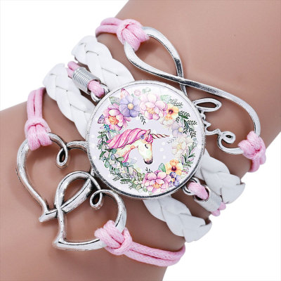 Cross-Border New Accessories Children's Cartoon Unicorn Multi-Layer Woven Bracelet Unicorn Bracelet Birthday Gift