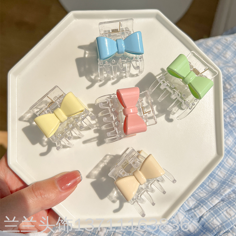 夏季糖果色少女蝴蝶结抓夹小号发夹简约可爱后脑勺碎发夹夹子发饰