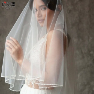 Handmade Beaded Double Layer Veil Simple Mesh European and American Bride Wedding Dress Short Veil Veil Wholesale V121