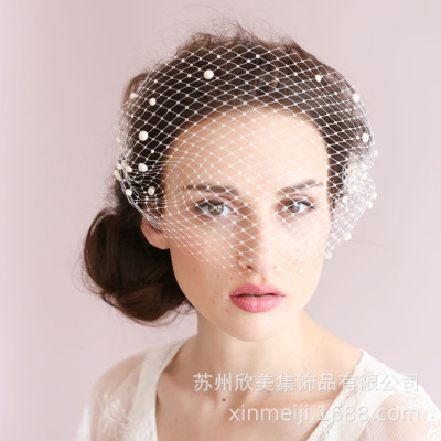 Hand Sewing Double-Sided Hair Comb Bridal Veil European and American Large Hole Net Half Beads Bridal Veil Wholesale