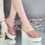 Summer Platform Net Yarn Flowers Sandals Women's Peep Toe Ultra High Heel Lace Wedge Slippers Wholesale