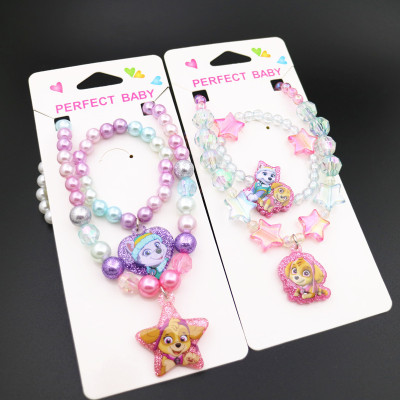 Cartoon Paw Patrol Girls' Necklace Chain Bracelet Sweater Chain Children's Christmas and New Year Gift Set