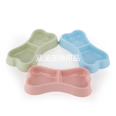 Bone Type Double Grid Bowl Plastic Pet Double Bowl Small Pet Food Bowl Dogs and Cats Basin Pet Supplies Tableware