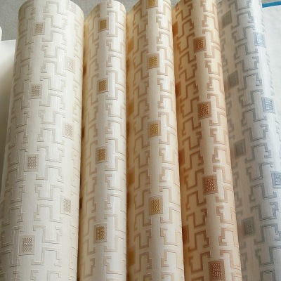 Chinese Style Restaurant Tea House Wallpaper Golden Yellow Hotel Hotel Small Plaid Non-Woven Fabric Engineering Tooling Aisle Wallpaper